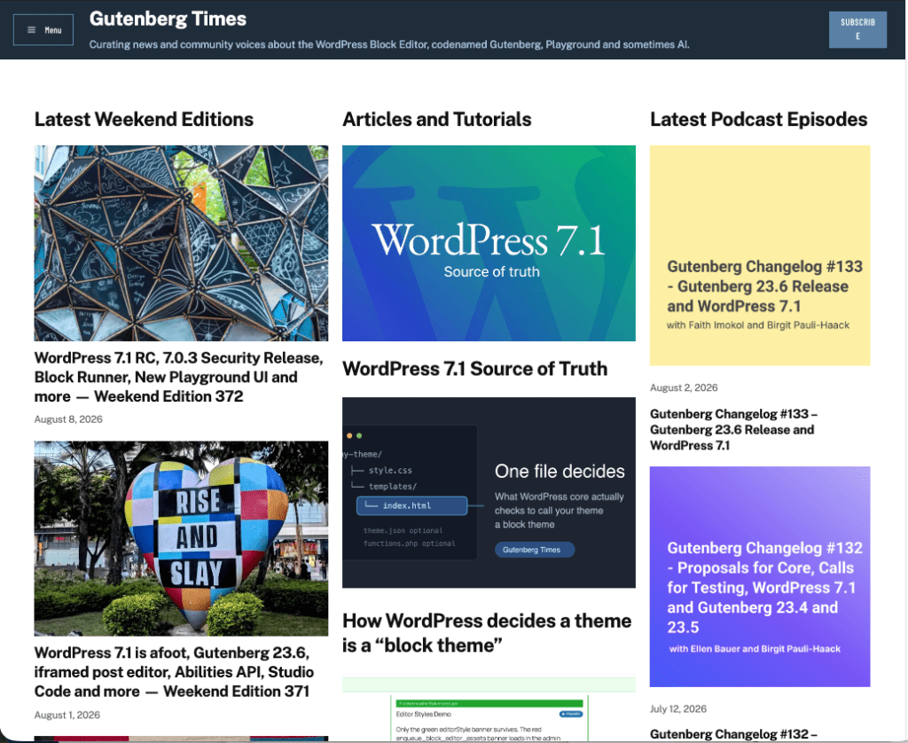 Gutenberg Times: WordPress 7.1 arrives at WordCamp US, Abilities API for developers, and a new theme for Gutenberg Times and more — Weekend Edition #373 gutenberg times: wordpress 7.1 arrives at wordcamp us, abilities api for developers, and a new theme for gutenberg times and more — weekend edition #373